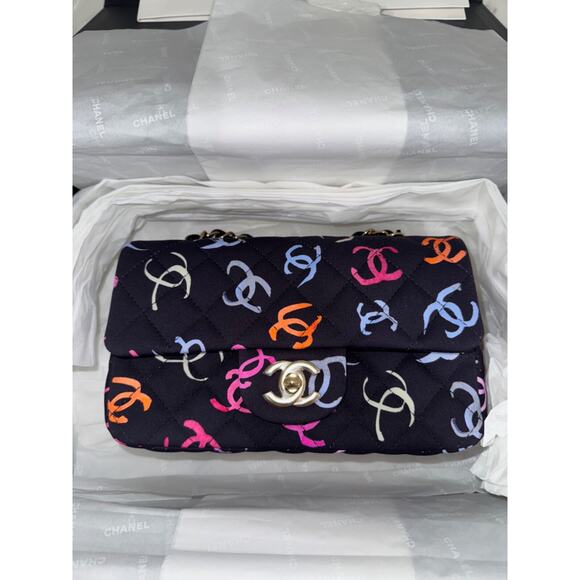 Chanel 24S Navy Blue Printed Logo Mini Flap Rectangle CC Shoulder Crossbody Bag - Picture 8 of 16